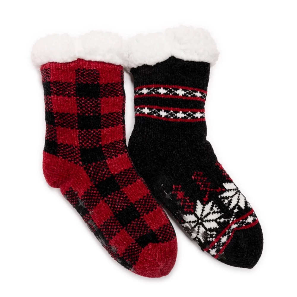 Women's Fuzzy Chenille Plush Lined Cabin Socks, 2-Pack